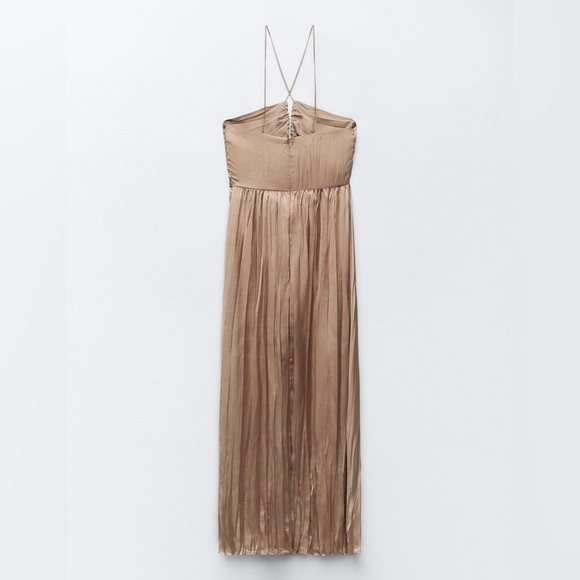 WRINKLE LOOK SATIN EFFECT DRESS Stone color - Picture 3 of 4